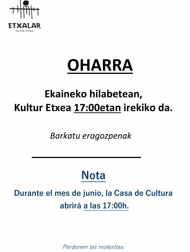 Ekaineko ordutegia