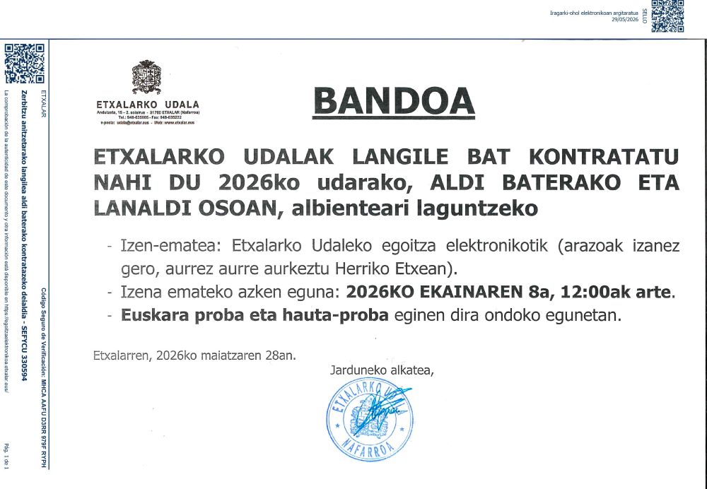 Zerbitzu anitzetarako langilea aldi baterako kontratazeko deialdia