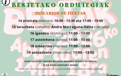Turismo bulegoak ordutegi berezia izanen du bestatan