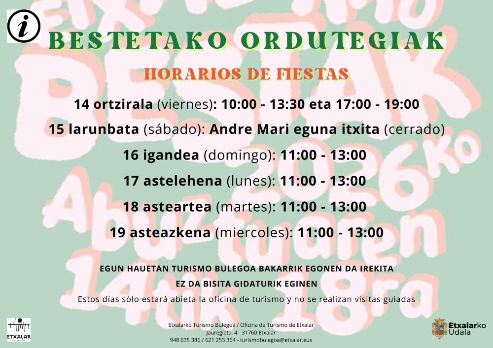 Bestetako ordutegia 2026