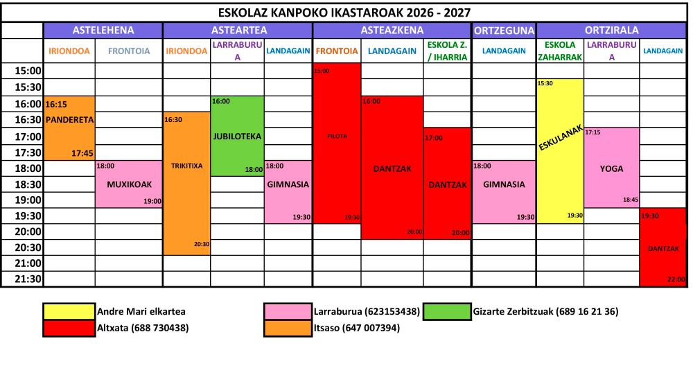 Eskolaz kanpokoak 2026-2027