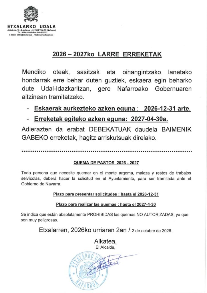 BANDOA larre-erreketak 2026-2027